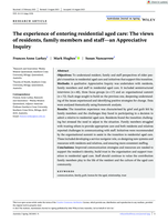 The experience of entering residential aged care: The views of residents, family members and staff an Appreciative Inquiry