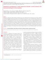 Nutritional Considerations in Major Depressive Disorder: Current Evidence and Functional Testing for Clinical Practice