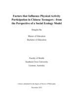 Factors that Influence Physical Activity Participation in Chinese Teenagers - from the Perspective of a Social Ecology Model