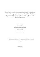 Borderline Personality Disorder and Emotional Dysregulation in Crisis and Emergency Services in Australia: A Mixed Methods Exploration of Diagnostic and Decision-Making Processes of Mental Health Nurses