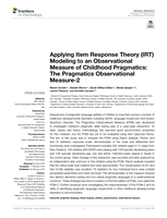 Applying Item Response Theory (IRT) Modeling to an Observational Measure of Childhood Pragmatics: The Pragmatics Observational Measure-2