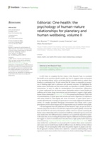 Editorial: One health: the psychology of human-nature relationships for planetary and human wellbeing, volume II