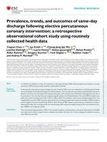 Prevalence, trends, and outcomes of same-day discharge following elective percutaneous coronary intervention: a retrospective observational cohort study using routinely-collected health data