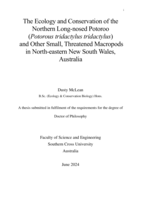 The Ecology and Conservation of the Northern Long-nosed Potoroo (Potorous tridactylus tridactylus) and Other Small, Threatened Macropods in North-eastern New South Wales, Australia
