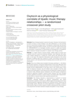 Oxytocin as a physiological correlate of dyadic music therapy relationships - a randomized crossover pilot study