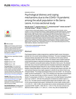 Psychological distress and coping mechanisms due to the COVID-19 pandemic among the adult population in Bo Sierra Leone. A cross-sectional study