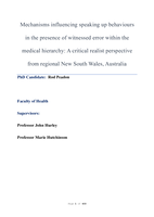 Mechanisms influencing speaking up behaviours in the presence of witnessed error within the medical hierarchy: A critical realist perspective from regional New South Wales, Australia