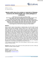 Species which may act as vectors or reservoirs of diseases covered by the Animal Health Law: Listed pathogens of crustaceans