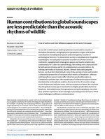 Human contributions to global soundscapes are less predictable than the acoustic rhythms of wildlife