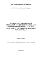  Distribution and chemical speciation of metals in waters and sediments impacted by acid mine drainage in the Drake mining area, NSW, Australia
