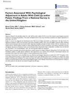 Factors Associated With Psychological Adjustment in Adults With Cleft Lip and/or Palate: Findings From a National Survey in the United Kingdom