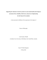 Supporting the reduction of restrictive practices in acute mental health units through an assessment of the evaluability, effectiveness, and process of implementing the Safe Steps for De-escalation